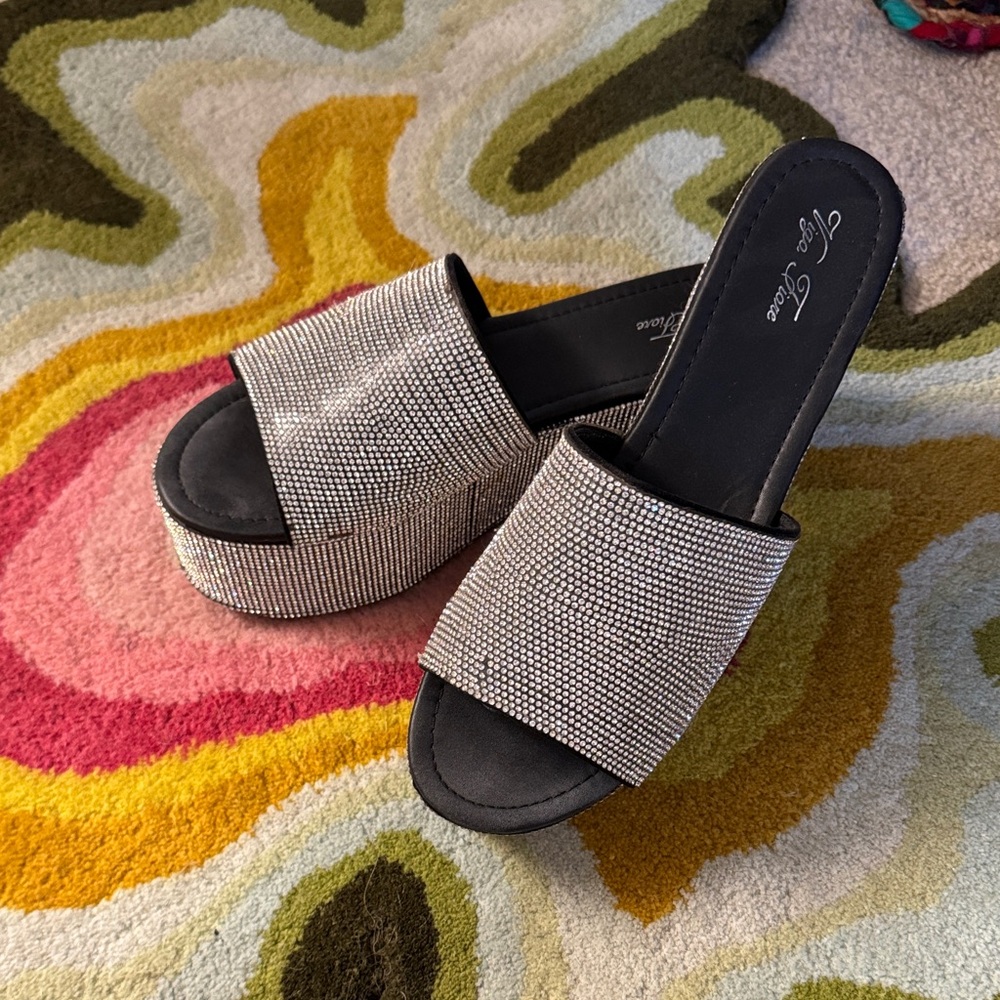 Silver Rhinestone Platform Slides - Picture 3 of 7